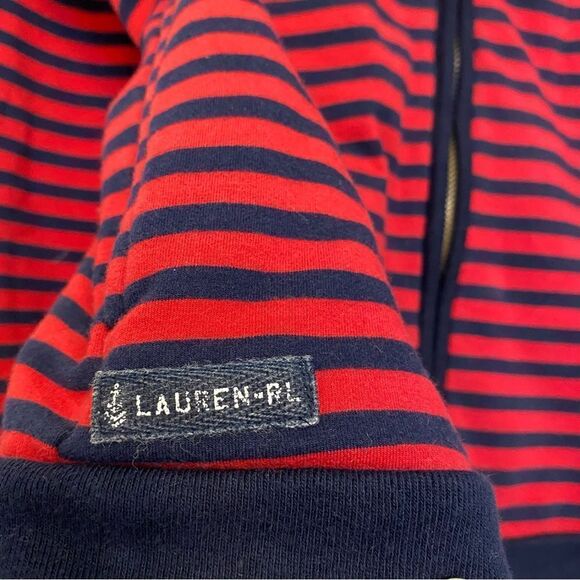 Lauren Ralph Lauren Navy blue red striped hooded full zip sweatshirt hoodie-M - Picture 3 of 11